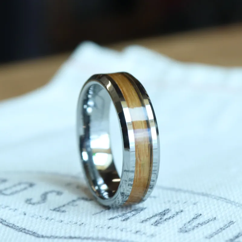 Oak Wood Inlay Ring made by Rose Anvil