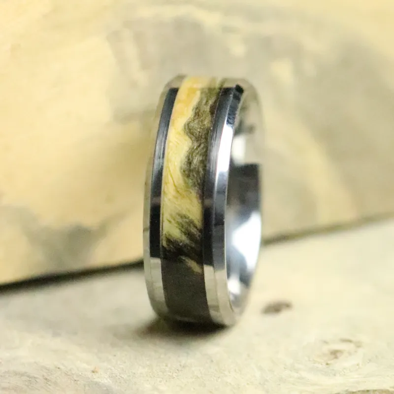 Buckeye Burl Inlay Ring made by Rose Anvil