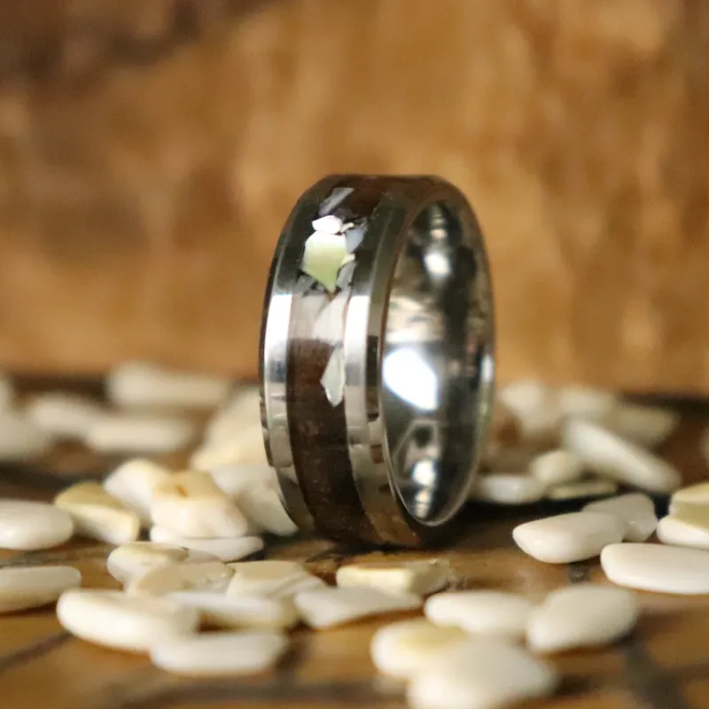 Pearl and Walnut Burl Ring made by Rose Anvil