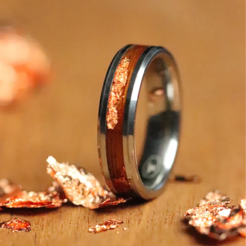 Rose Gold and Redwood Inlay Ring made by Rose Anvil