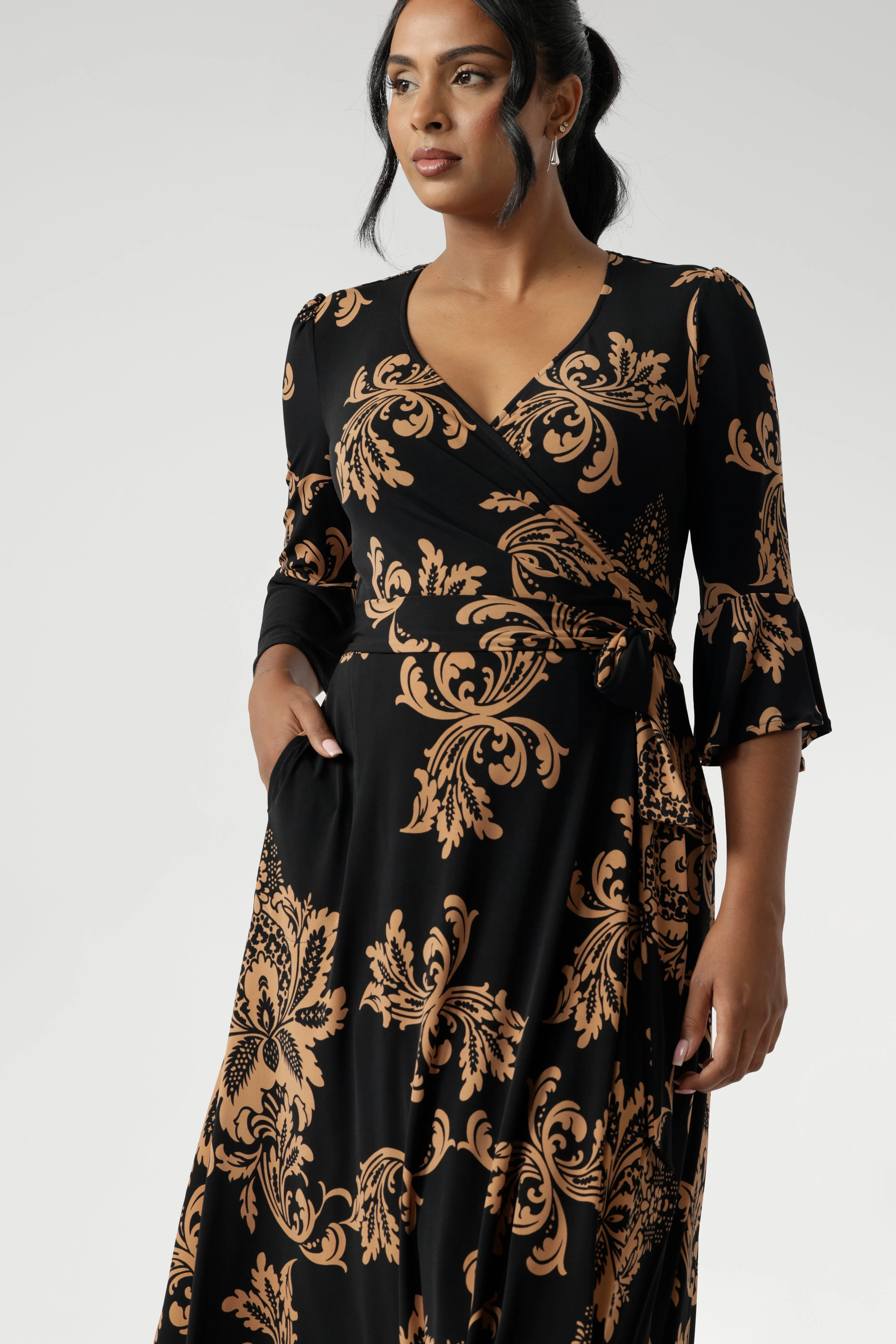 Portia Wrap Dress in Aria Coffee sold by Leina & Fleur product image thumbnail 4