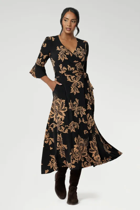 Portia Wrap Dress in Aria Coffee sold by Leina & Fleur