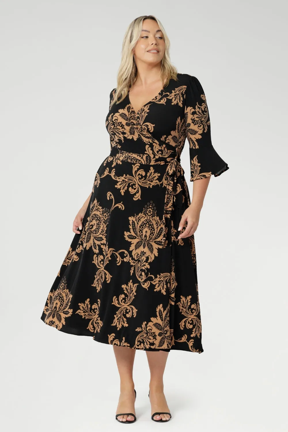 Portia Wrap Dress in Aria Coffee sold by Leina & Fleur product image thumbnail 2