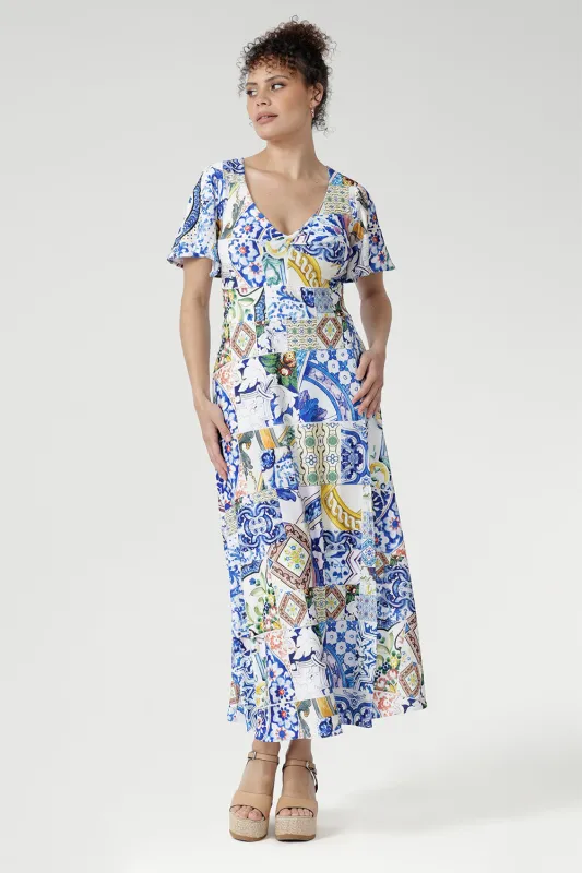 Mica Maxi Dress in Mosaic Tile sold by Leina & Fleur