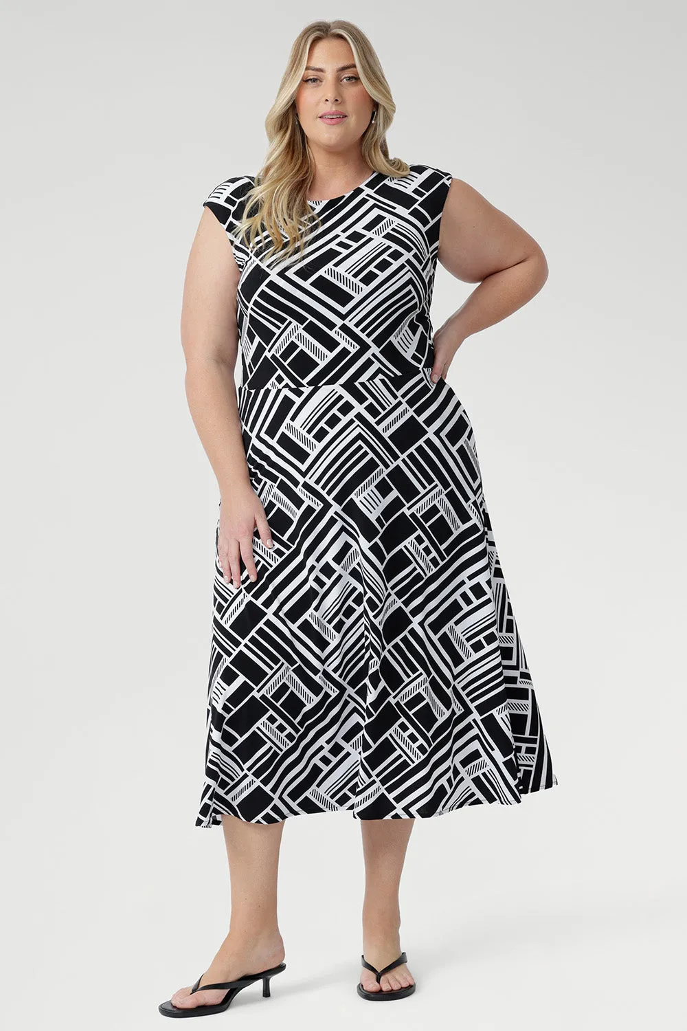 Janine Dress in Moderno w Belt sold by Leina & Fleur