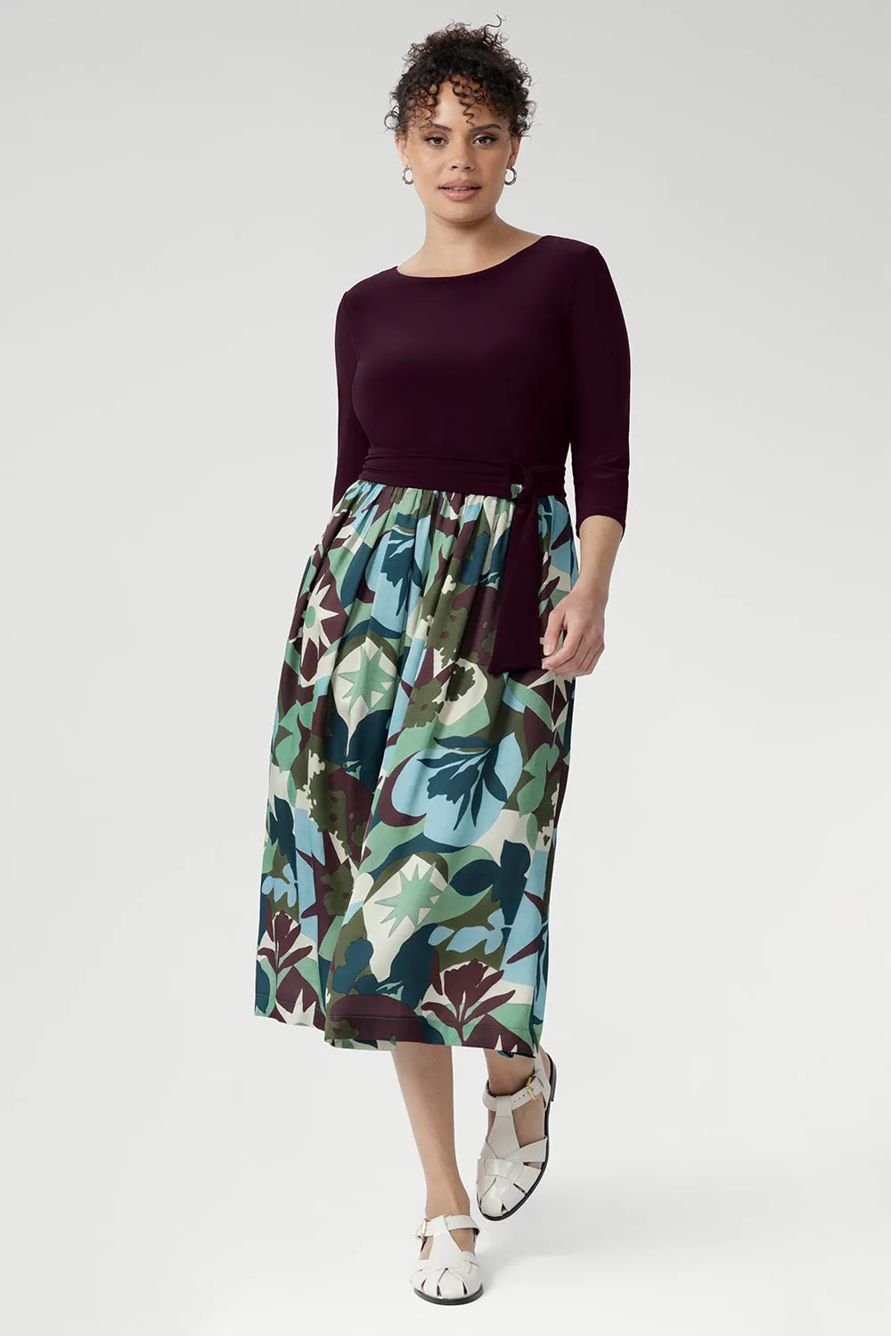 Joanie Dress in Scandi Abstract with Belt sold by Leina & Fleur