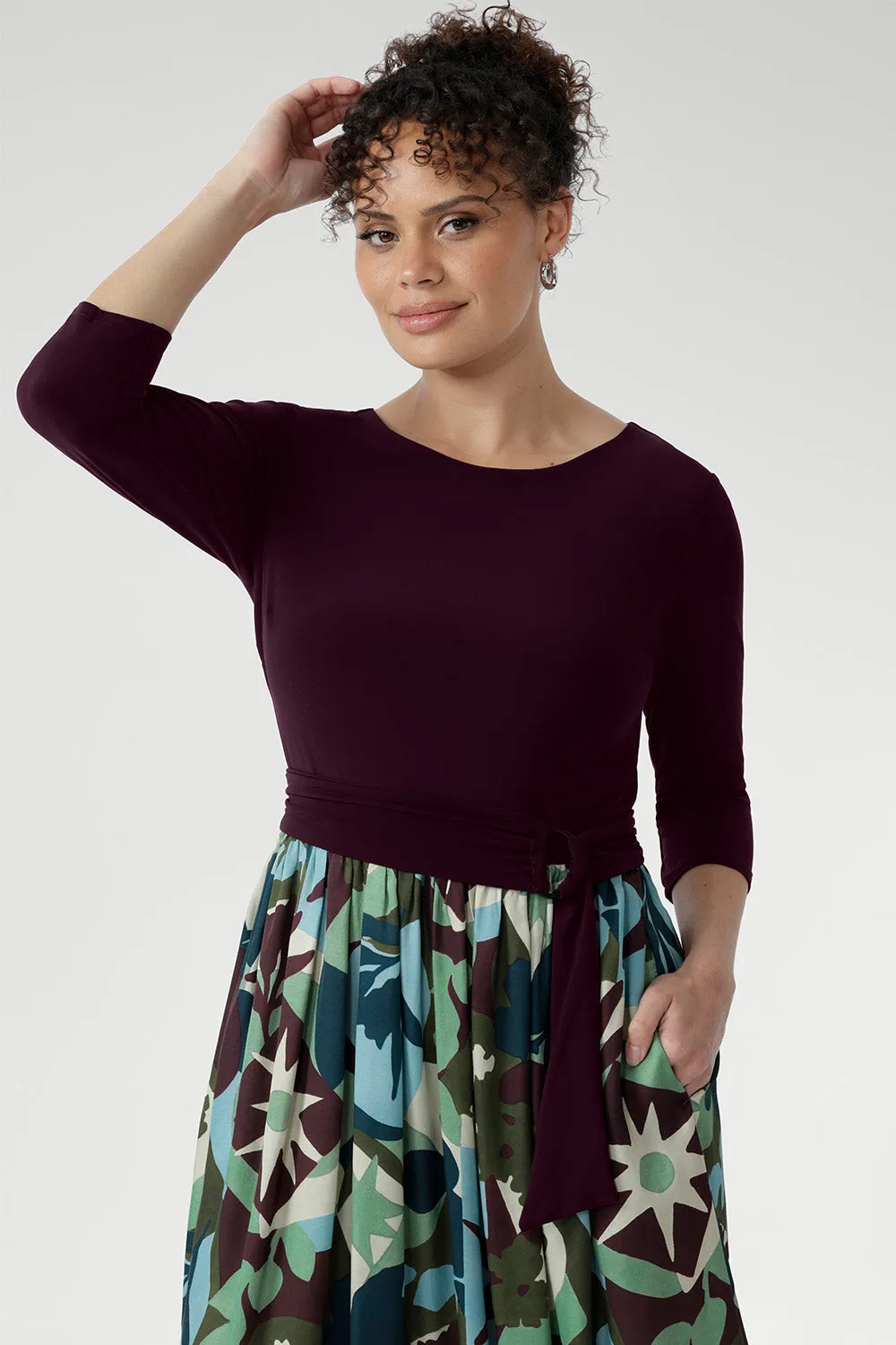 Joanie Dress in Scandi Abstract with Belt sold by Leina & Fleur product image thumbnail 3