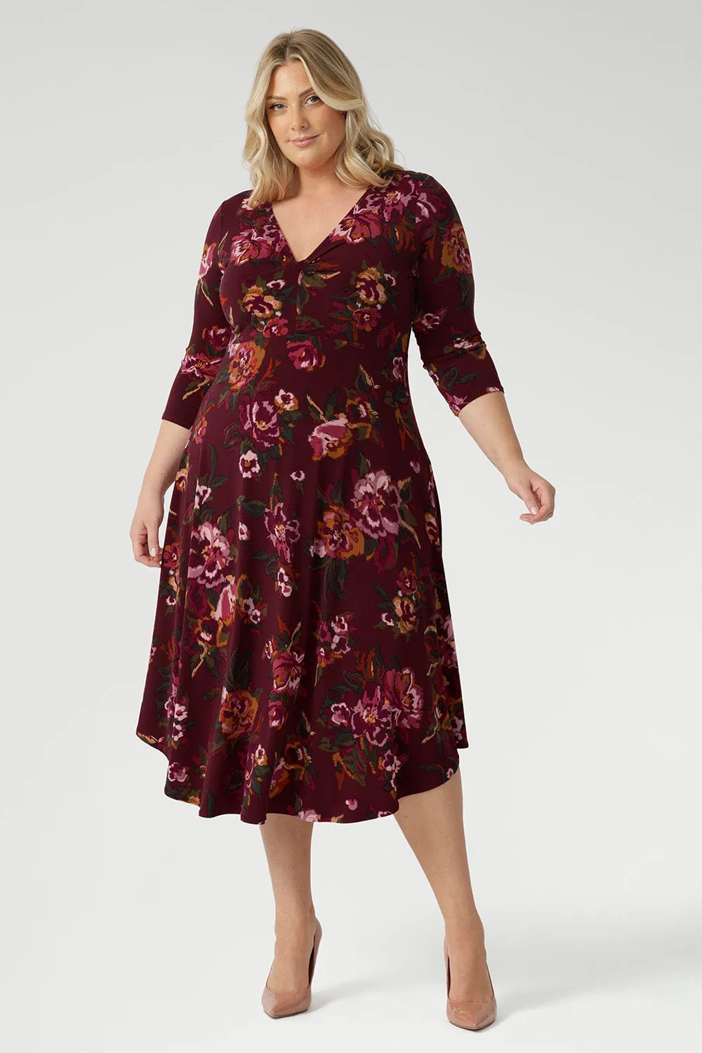 Kyra Dress in Burgundy Bloom sold by Leina & Fleur