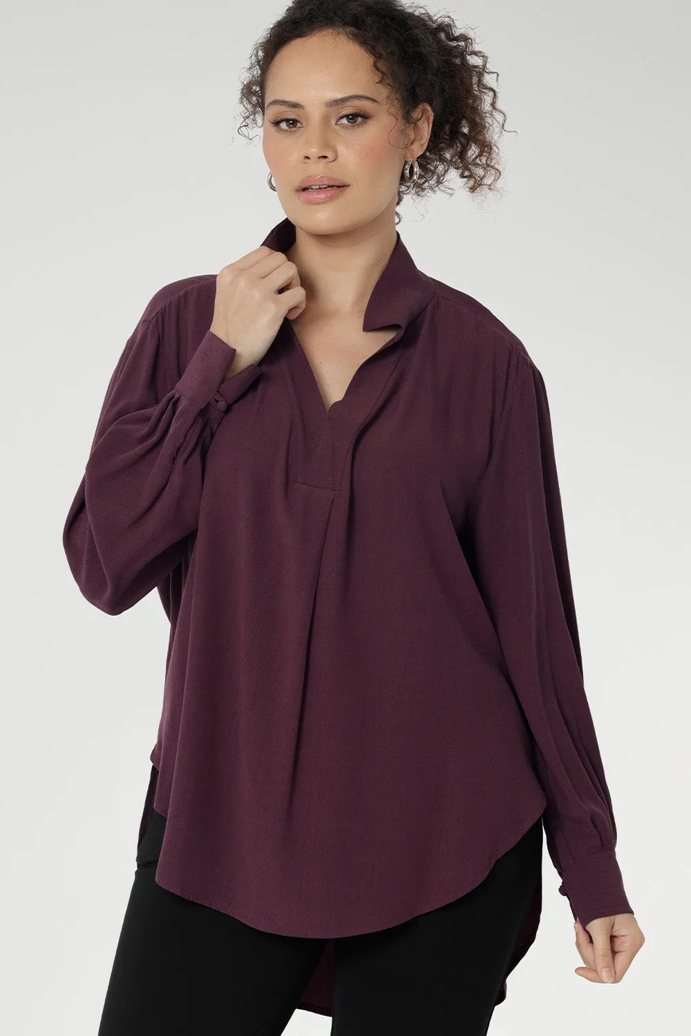 Ellis Shirt in Plum sold by Leina & Fleur