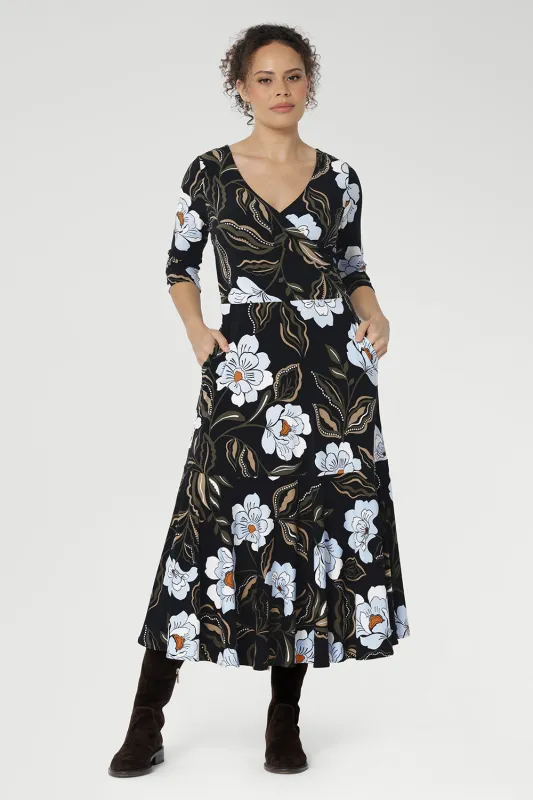 Bettina Reversible Wrap Dress in Ice Bloom sold by Leina & Fleur