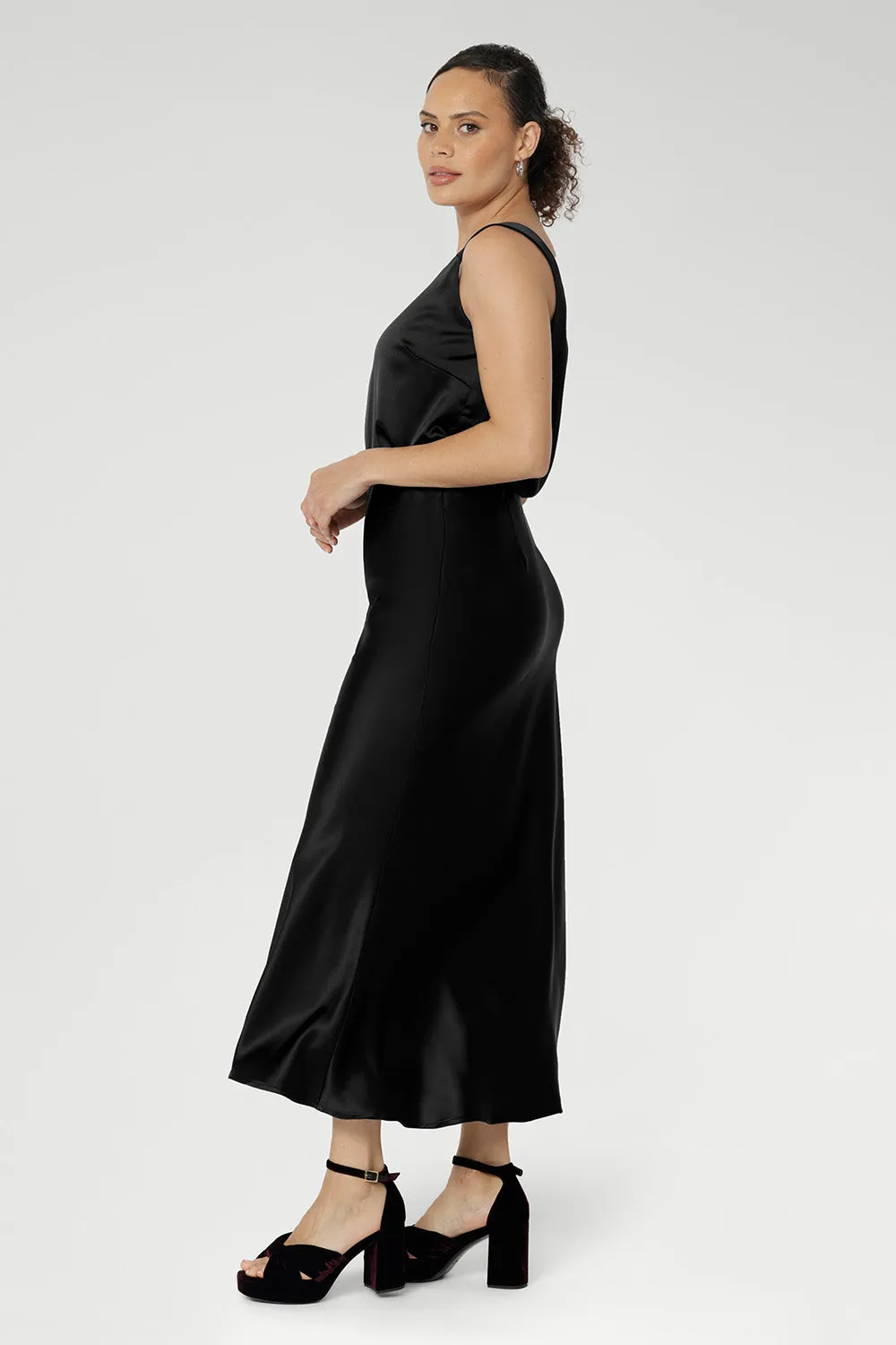 Manhattan Maxi Skirt in Black Satin sold by Leina & Fleur product image thumbnail 5