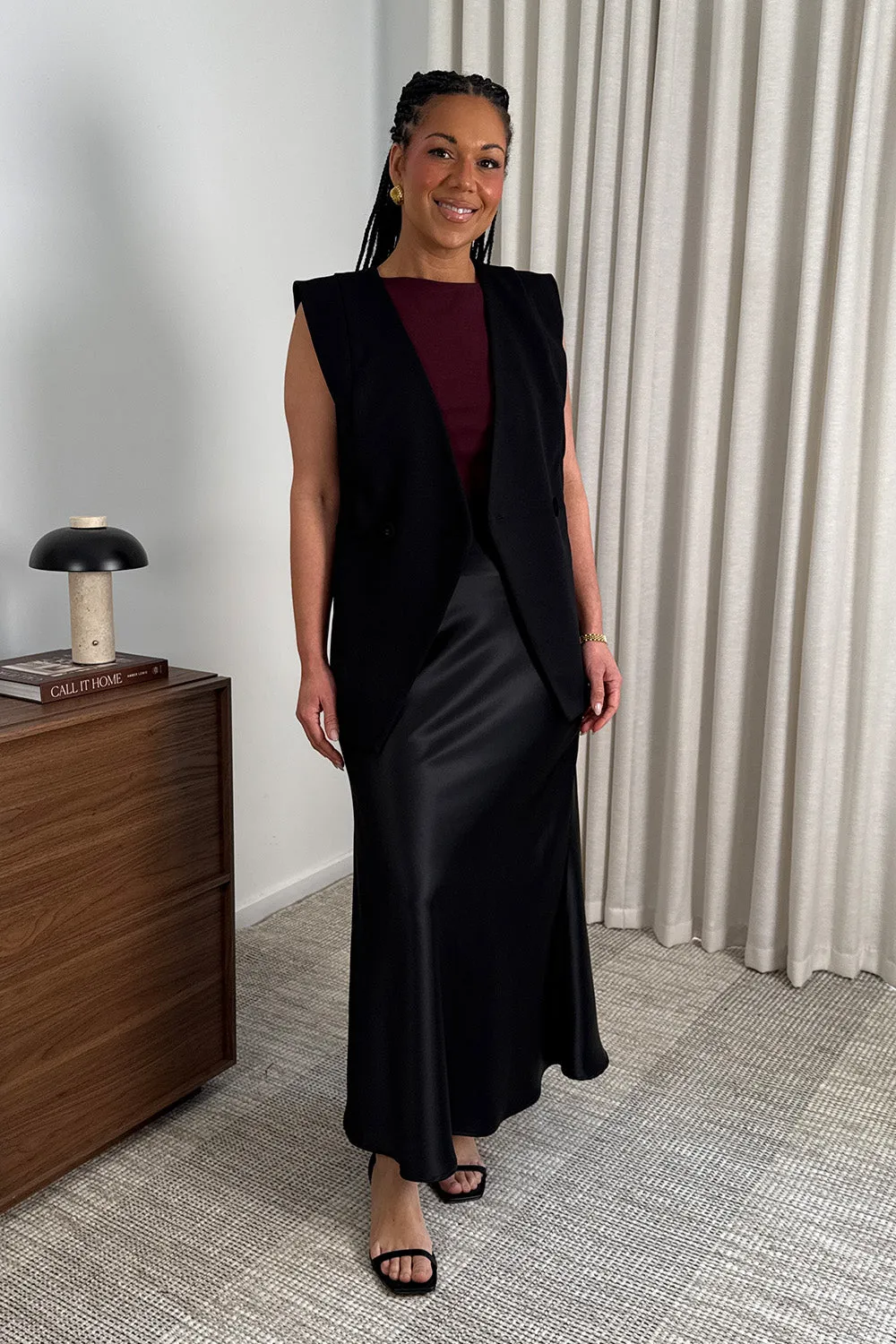 Manhattan Maxi Skirt in Black Satin sold by Leina & Fleur product image thumbnail 2