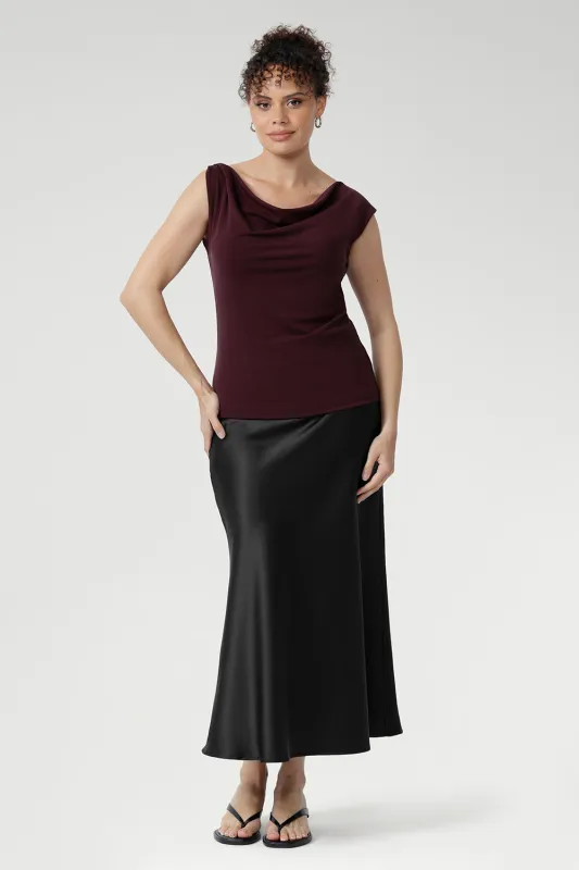Manhattan Maxi Skirt in Black Satin sold by Leina & Fleur
