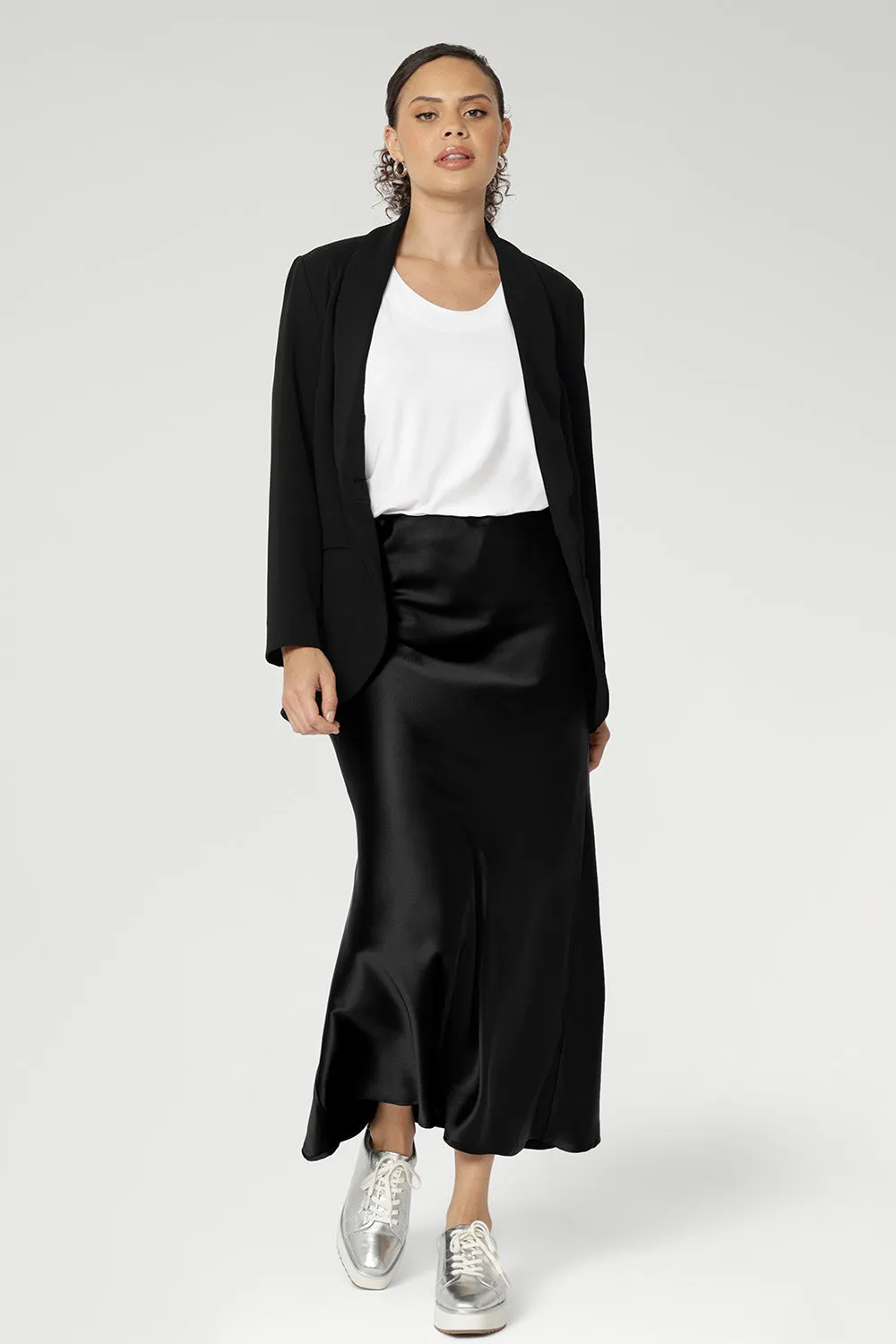 Manhattan Maxi Skirt in Black Satin sold by Leina & Fleur product image thumbnail 3