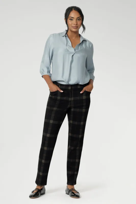 Lulu Tailored Pant in Cocoa Plaid sold by Leina & Fleur