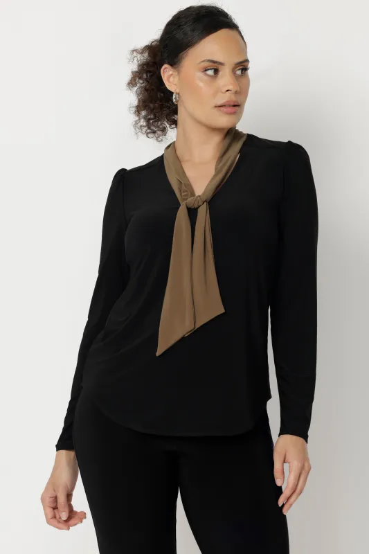 Thom Tie-Neck Top in Black sold by Leina & Fleur