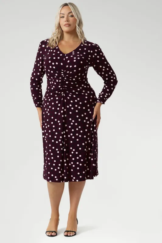 Nadine Dress in Burgundy Spot sold by Leina & Fleur