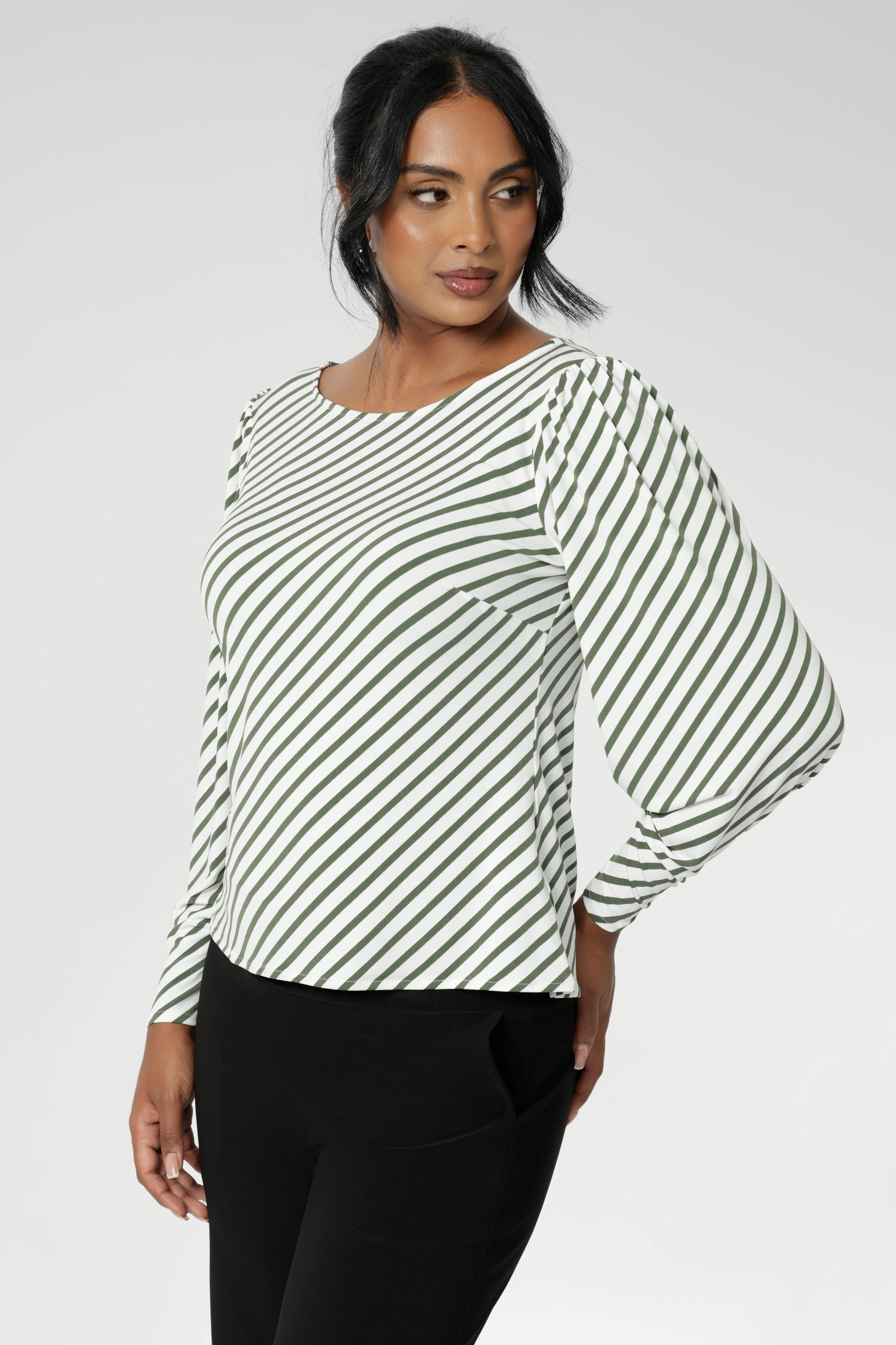 Zara Top in Olive Stripe sold by Leina & Fleur
