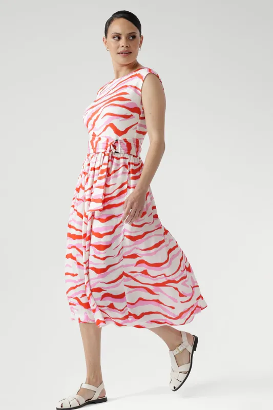 Misha Dress in Pink Tang with Belt sold by Leina & Fleur