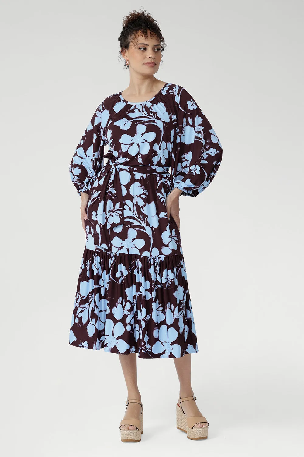 Priscilla Dress in Plum Dispersia with Tie sold by Leina & Fleur