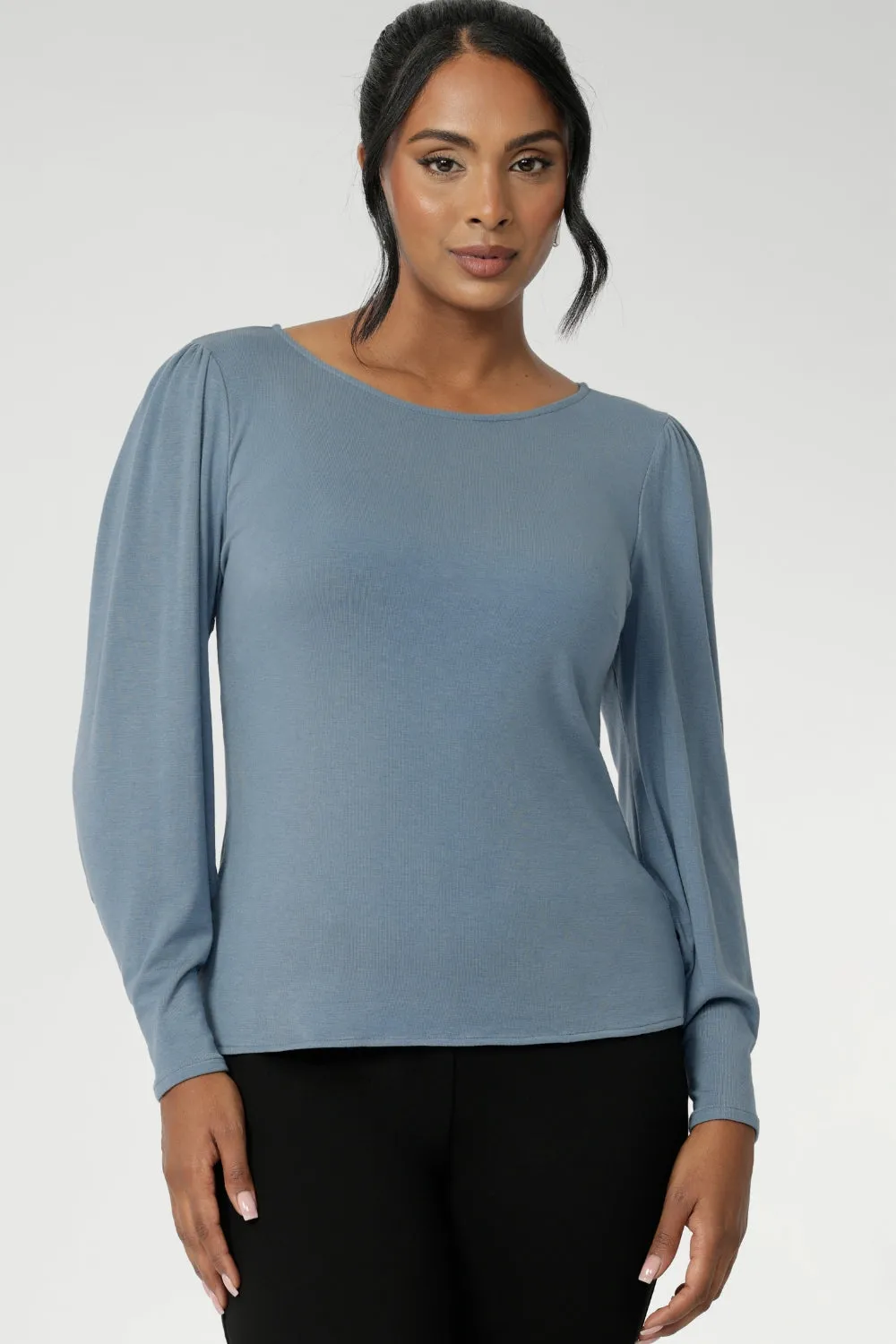 Zara Knit Top in Sky sold by Leina & Fleur