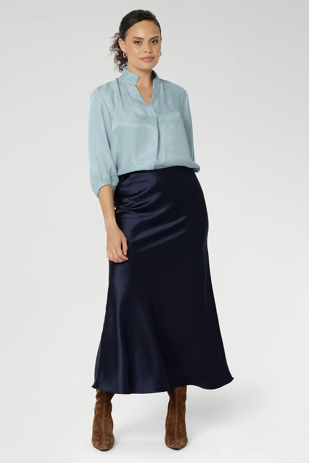 Manhattan Maxi Skirt in Ink Satin sold by Leina & Fleur product image thumbnail 2