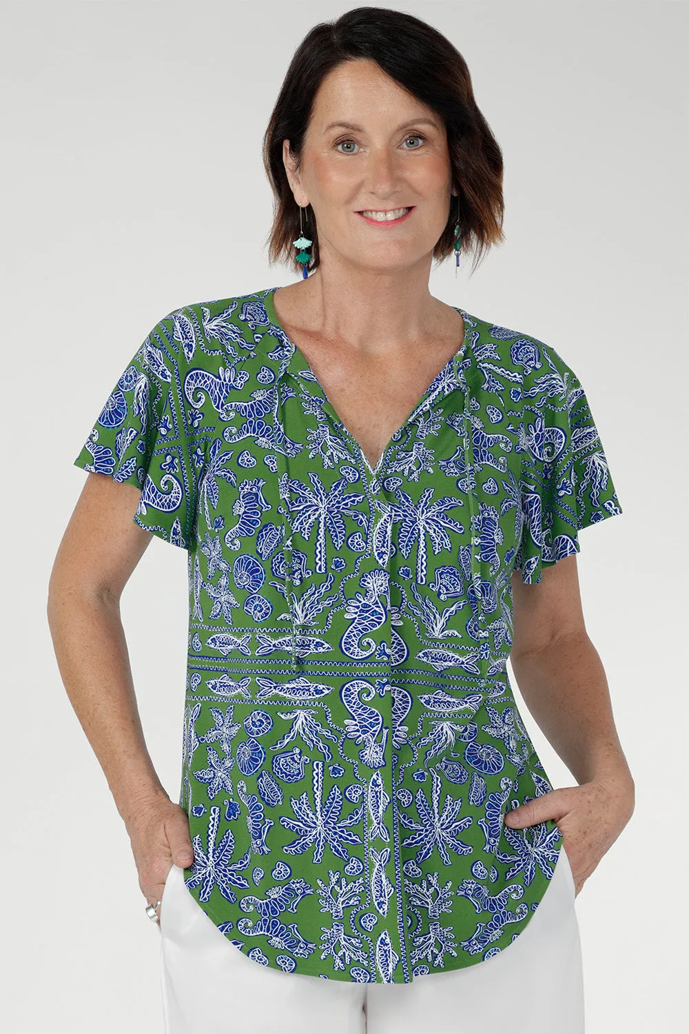 Bowie Top in Summer Seahorse Bamboo sold by Leina & Fleur