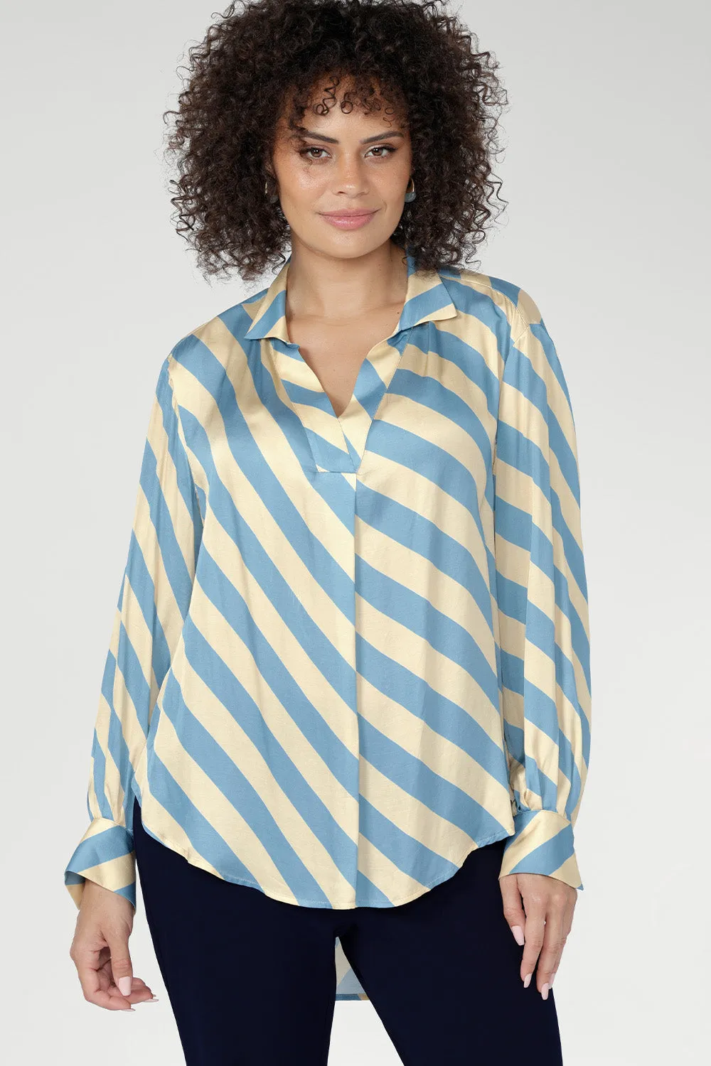 Ellis Shirt in Blue Sky Stripe sold by Leina & Fleur