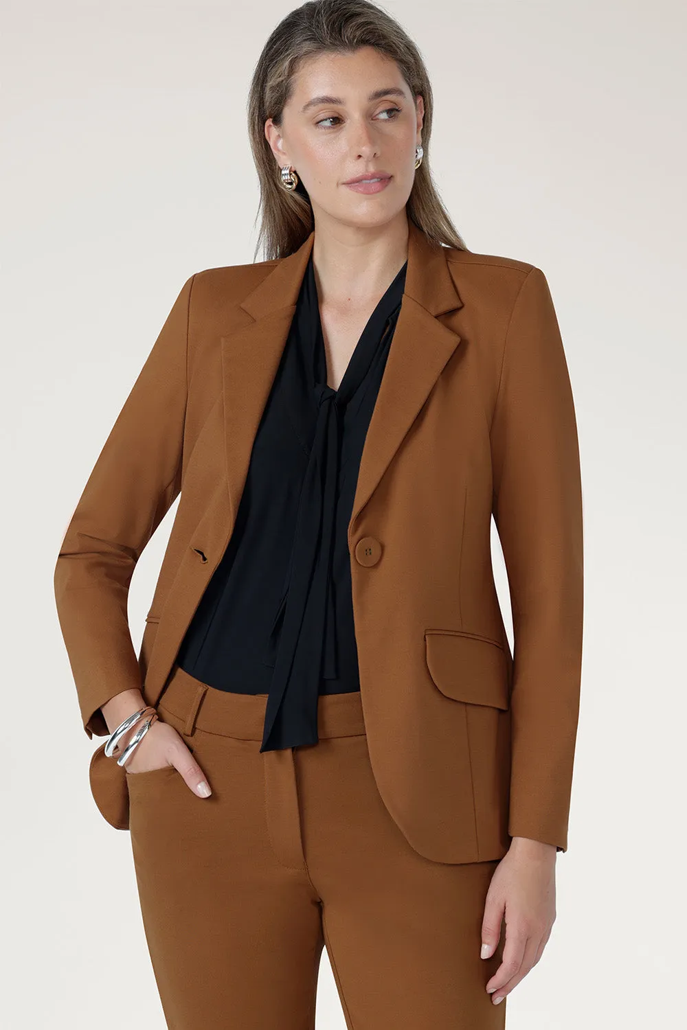 Longline Tailored Jacket in Toffee sold by Leina & Fleur product image thumbnail 2
