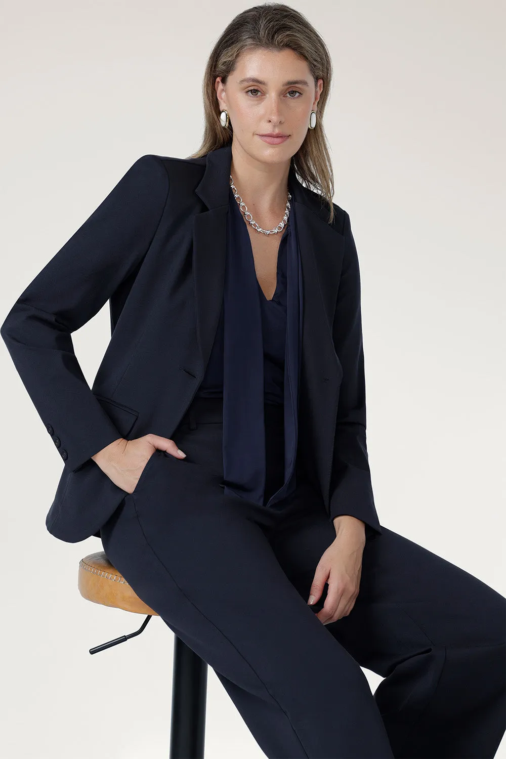 Longline Tailored Jacket in Charcoal sold by Leina & Fleur product image thumbnail 2