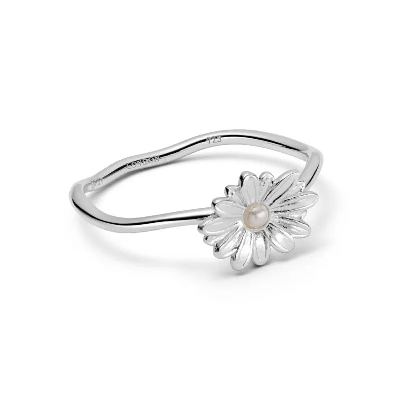 Daisy Pearl Flower Ring Sterling Silver sold by Daisy Jewellery