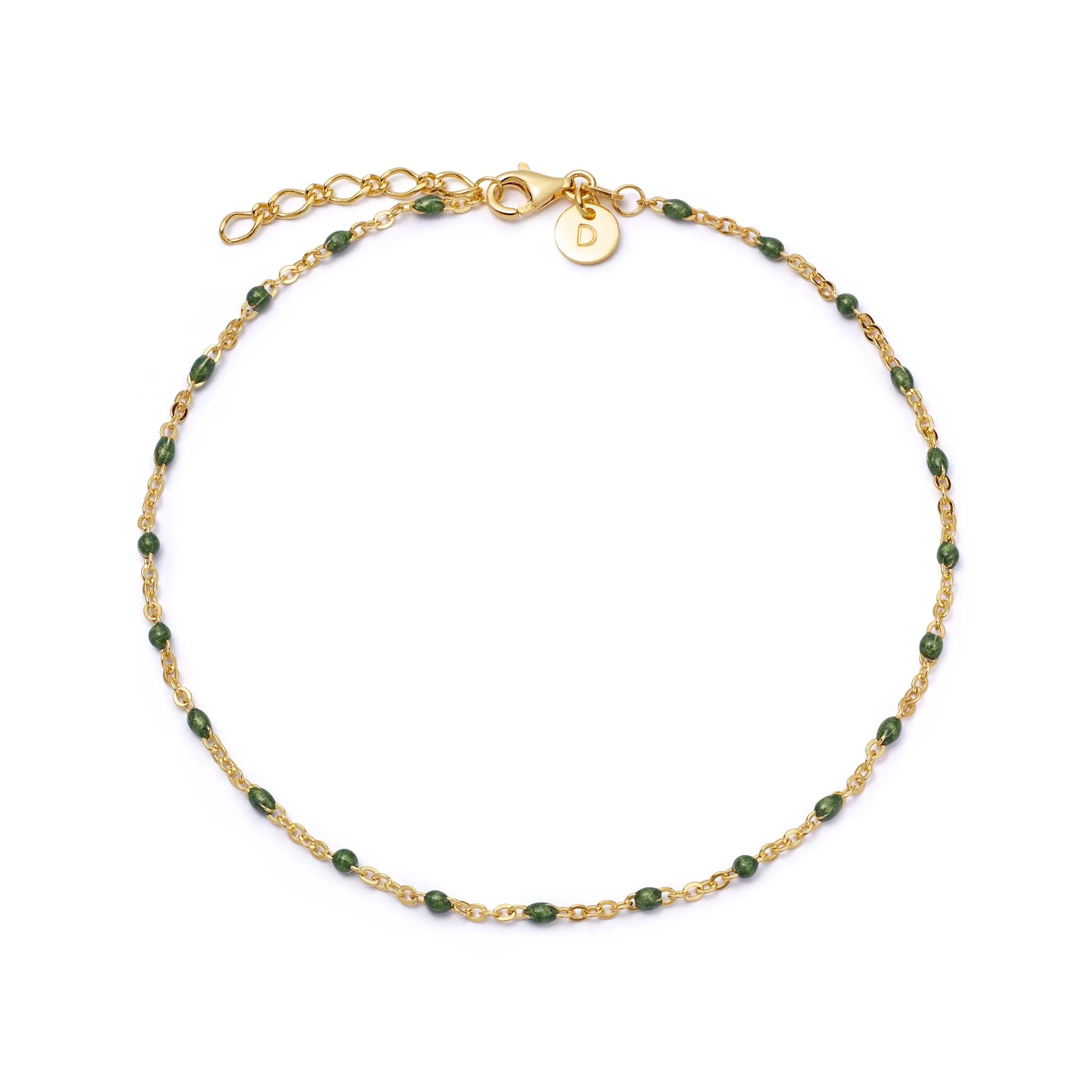 Green Enamel Beaded Anklet 18ct Gold Plate sold by Daisy Jewellery