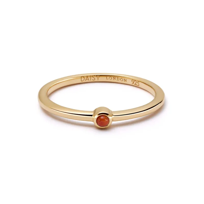 Red Coral Healing Stone Ring 18ct Gold Plate sold by Daisy Jewellery