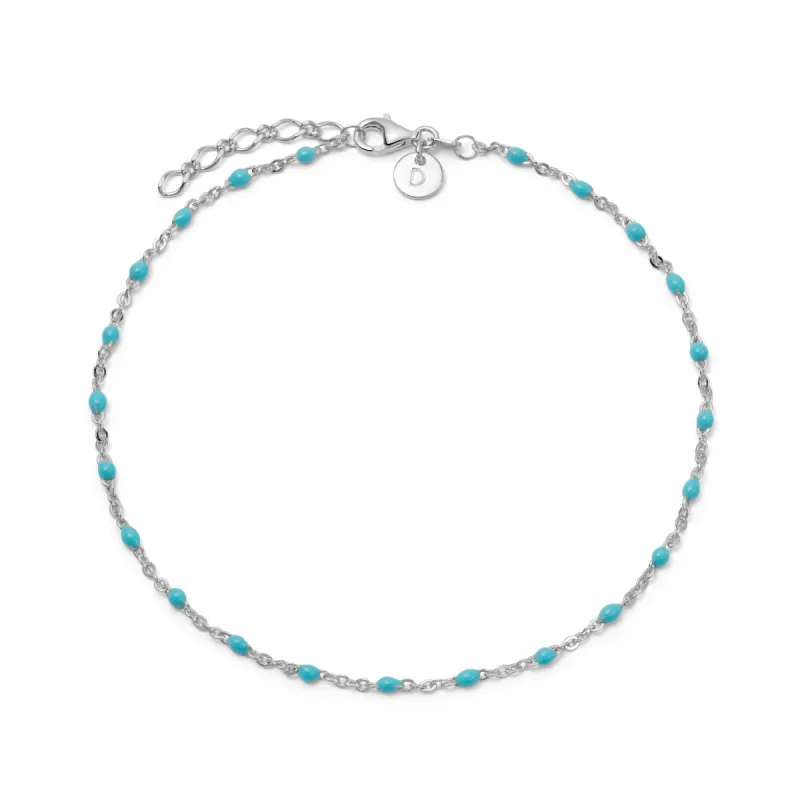 Turquoise Enamel Beaded Anklet Sterling Silver sold by Daisy Jewellery