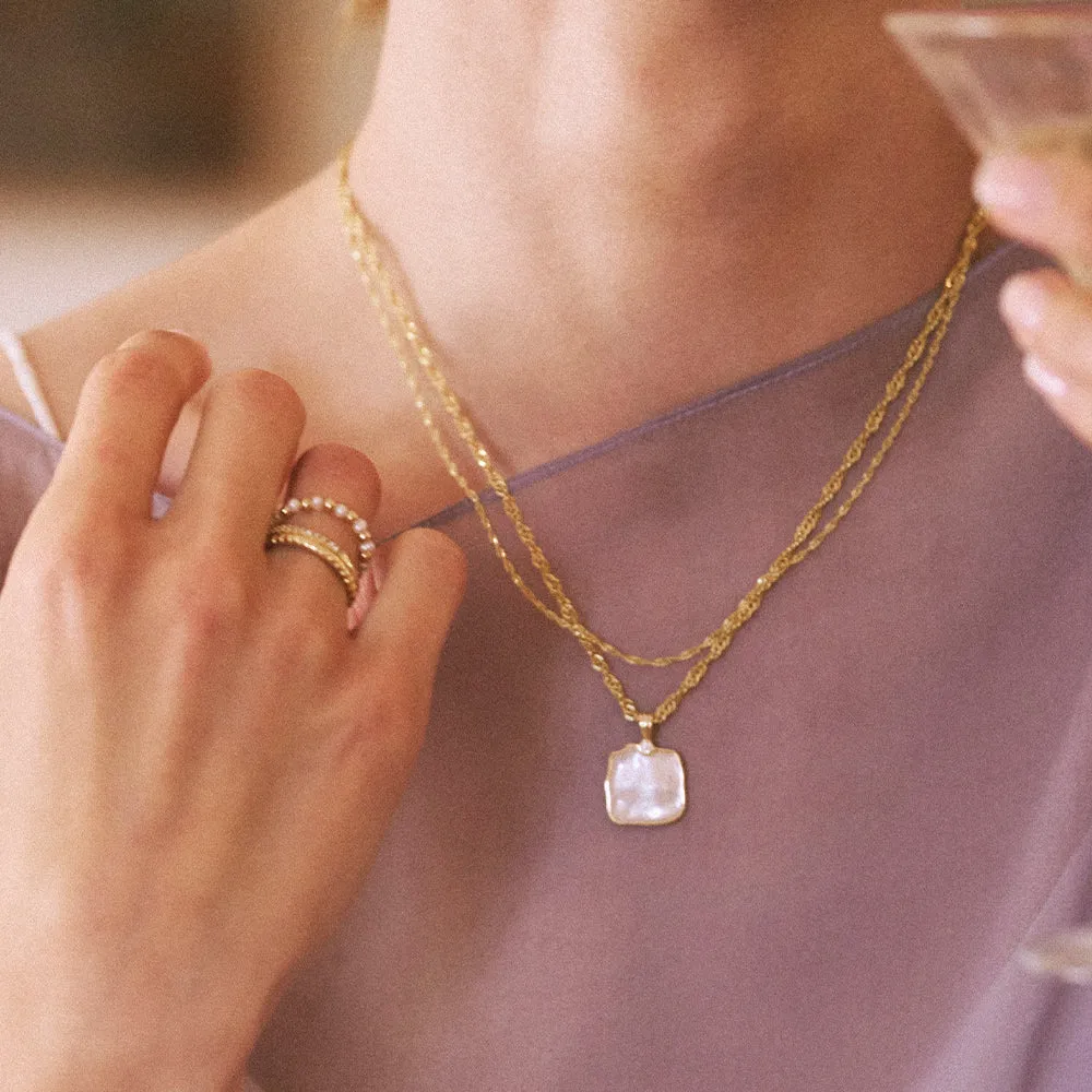 Organic Mother of Pearl Necklace Layering Set 18ct Gold Plate sold by Daisy Jewellery product image thumbnail 2