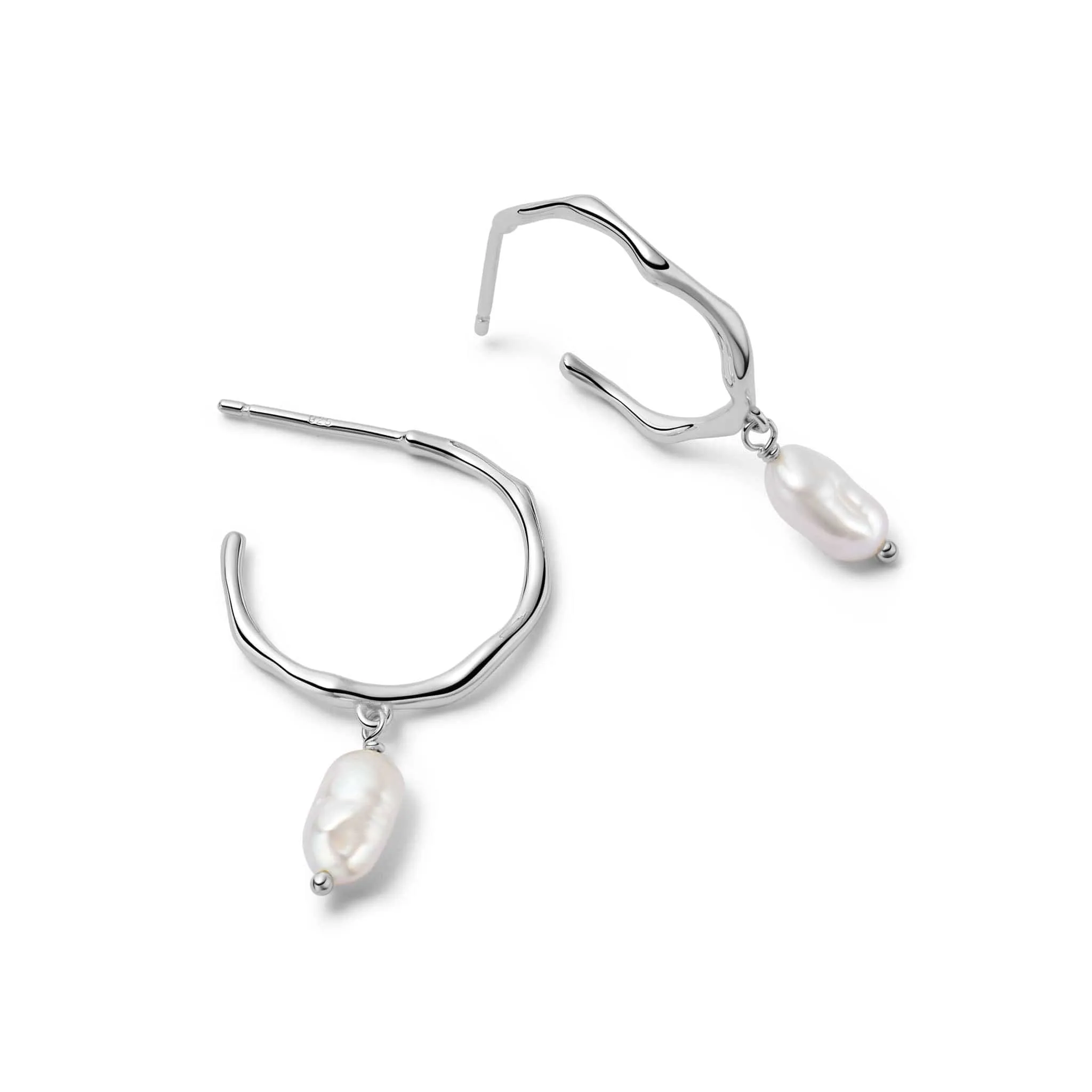 Organic Hoop Pearl Drop Earrings Sterling Silver sold by Daisy Jewellery