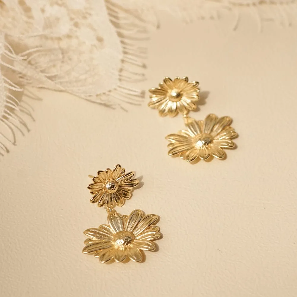 Double Daisy Flower Earrings 18ct Gold Plate sold by Daisy Jewellery product image thumbnail 3