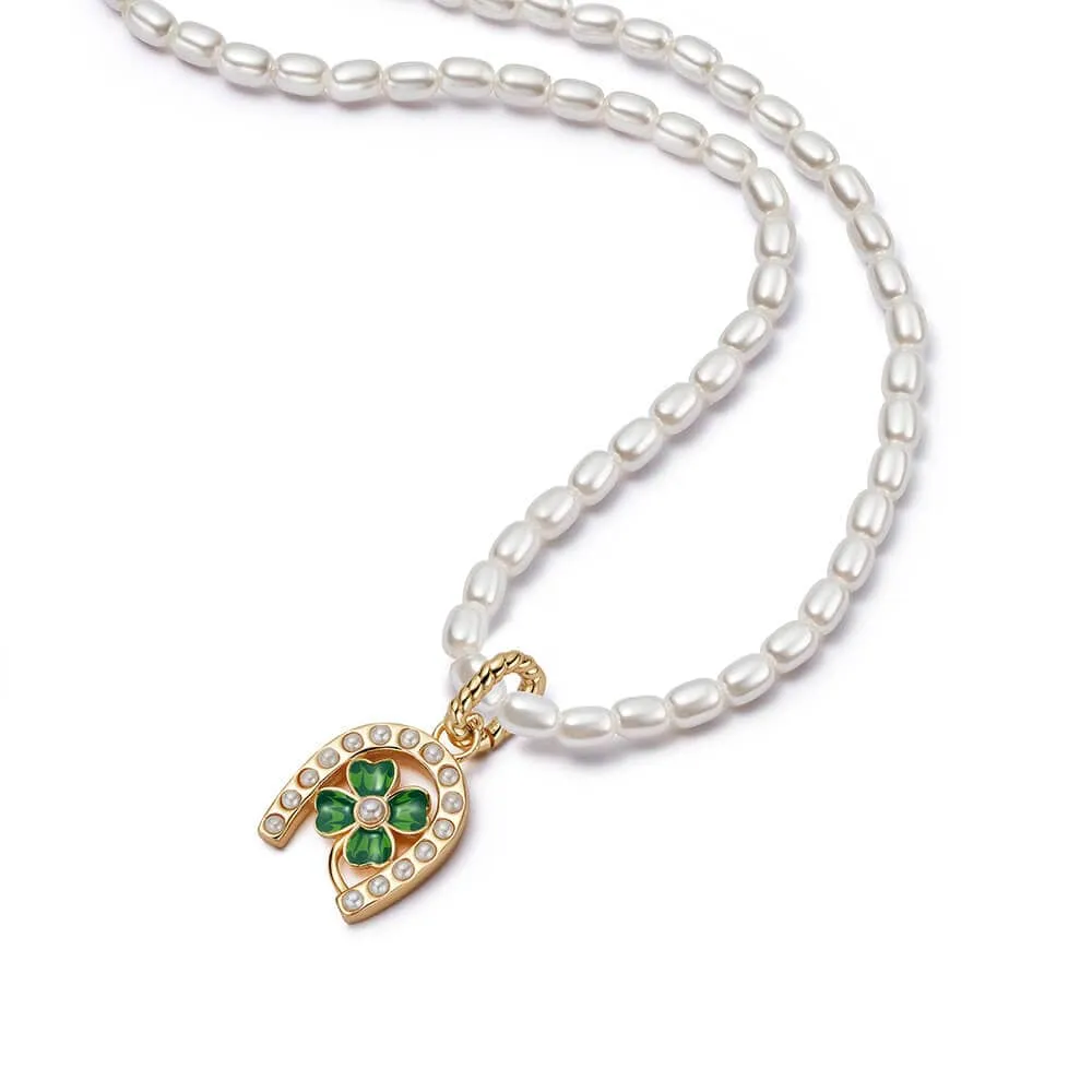 Shrimps Clover Charm Pearl Necklace 18ct Gold Plate sold by Daisy Jewellery