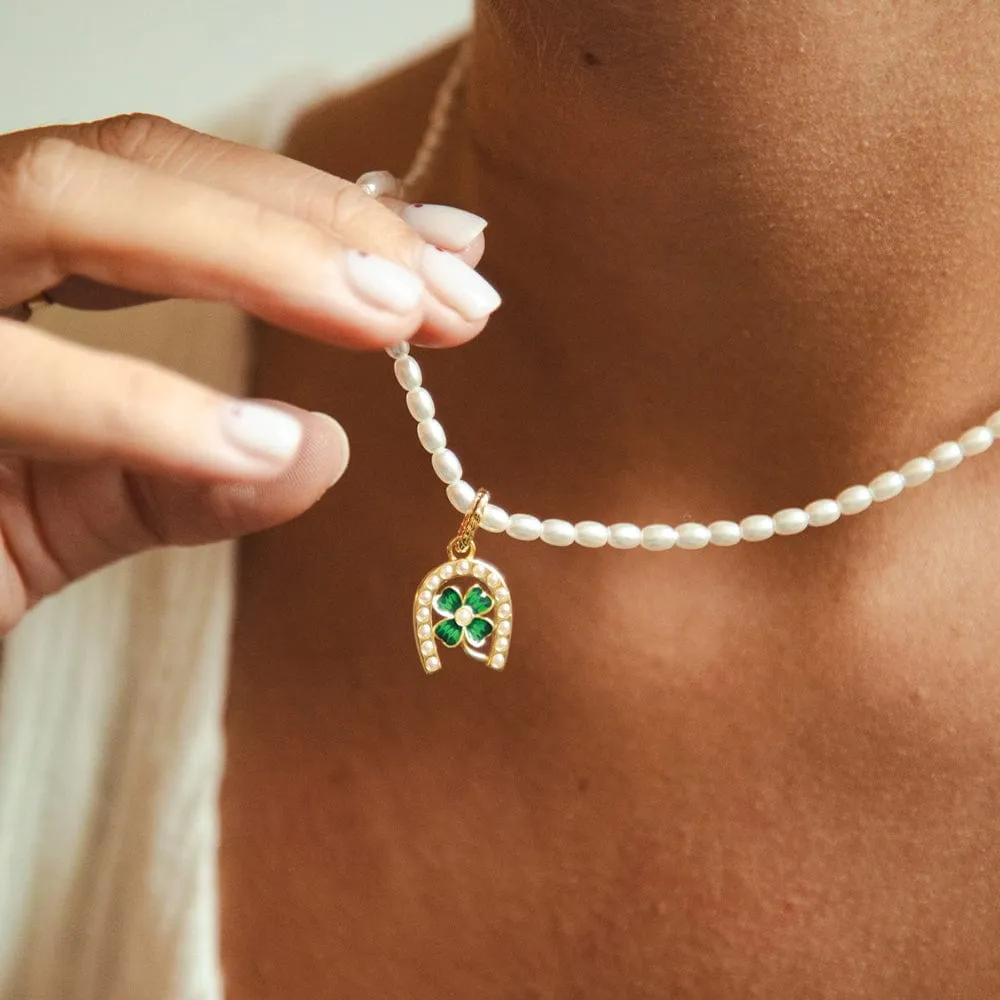 Shrimps Clover Charm Pearl Necklace 18ct Gold Plate sold by Daisy Jewellery product image thumbnail 2