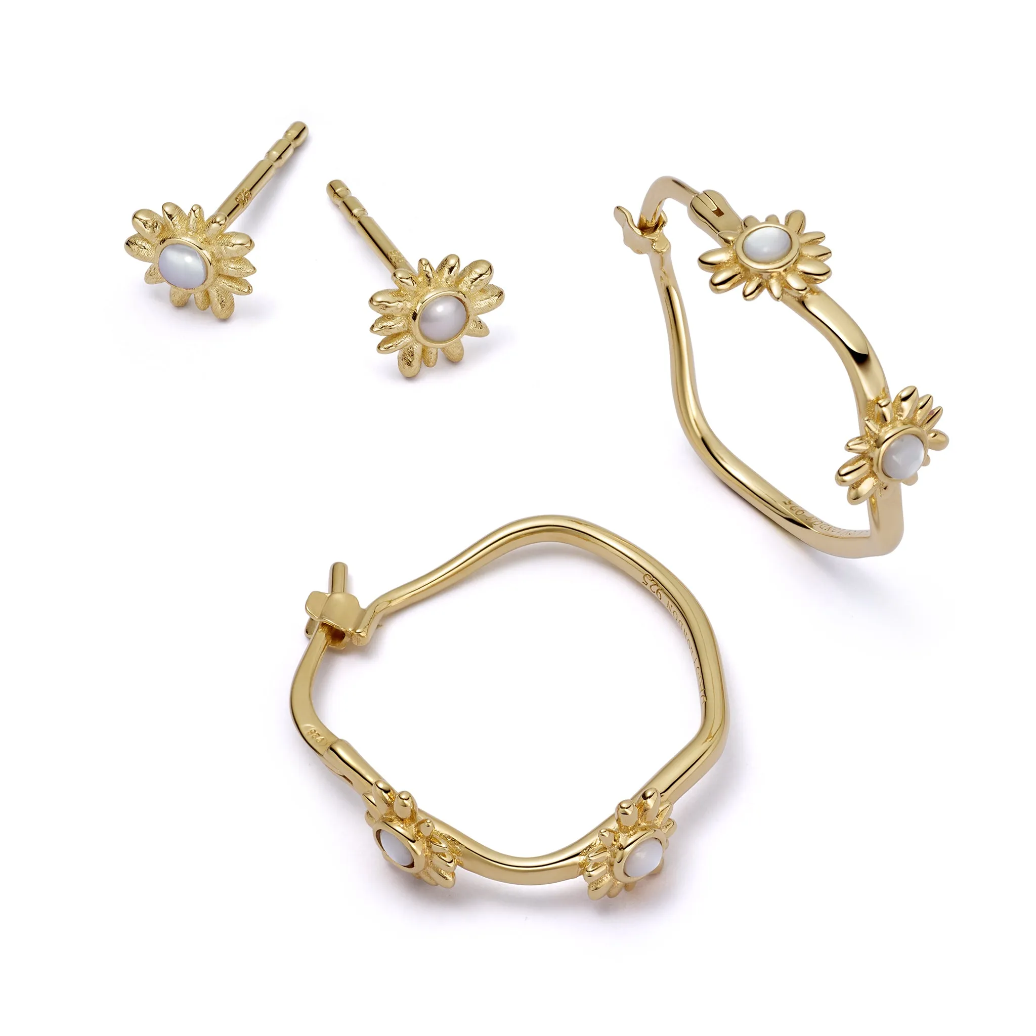 Daisy Mother Of Pearl Earring Stack 18ct Gold Plate sold by Daisy Jewellery
