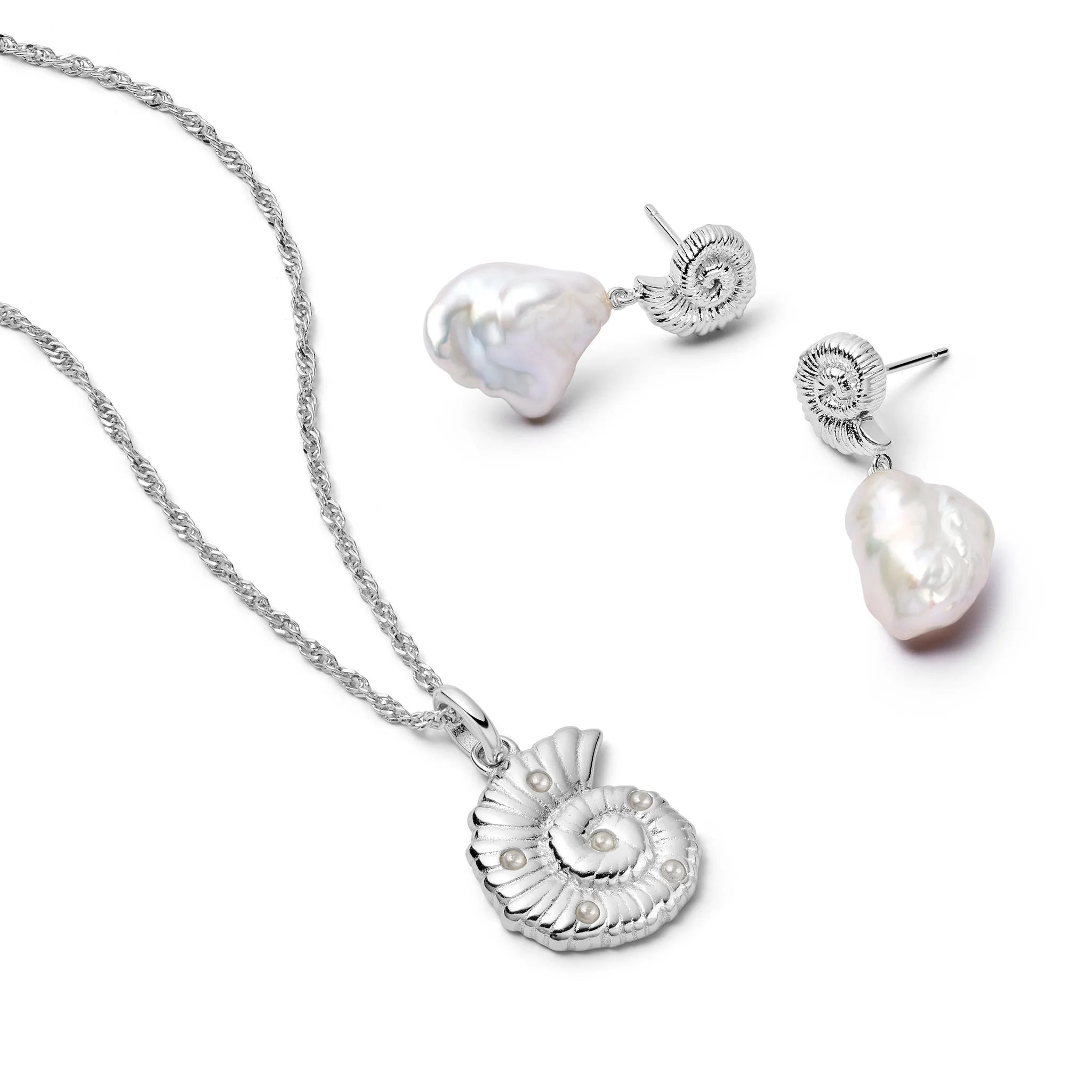 Pearl And Shells Layering Set Sterling Silver sold by Daisy Jewellery
