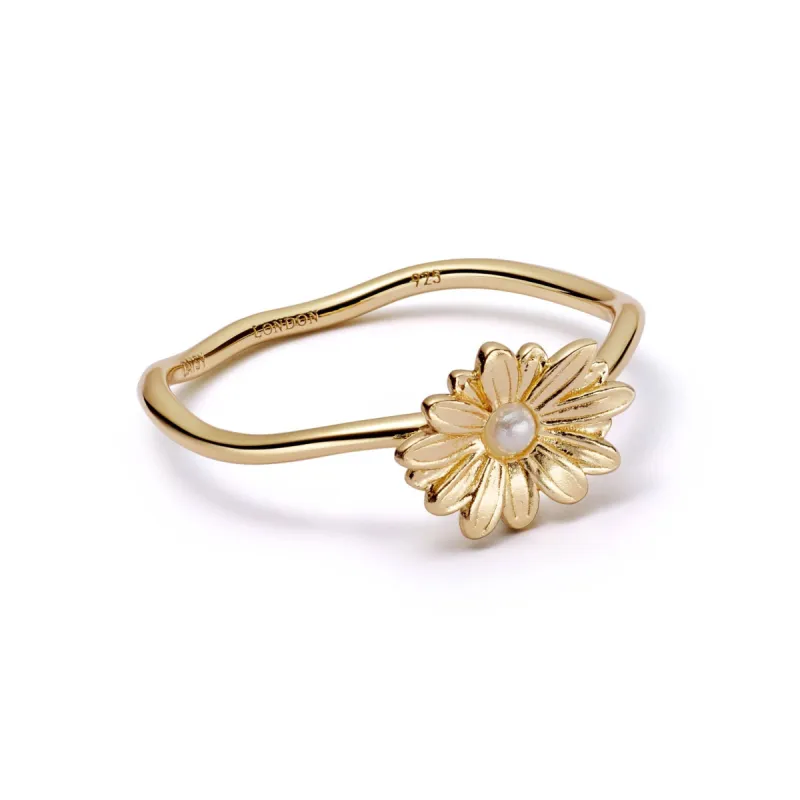 Daisy Pearl Flower Ring 18ct Gold Plate sold by Daisy Jewellery