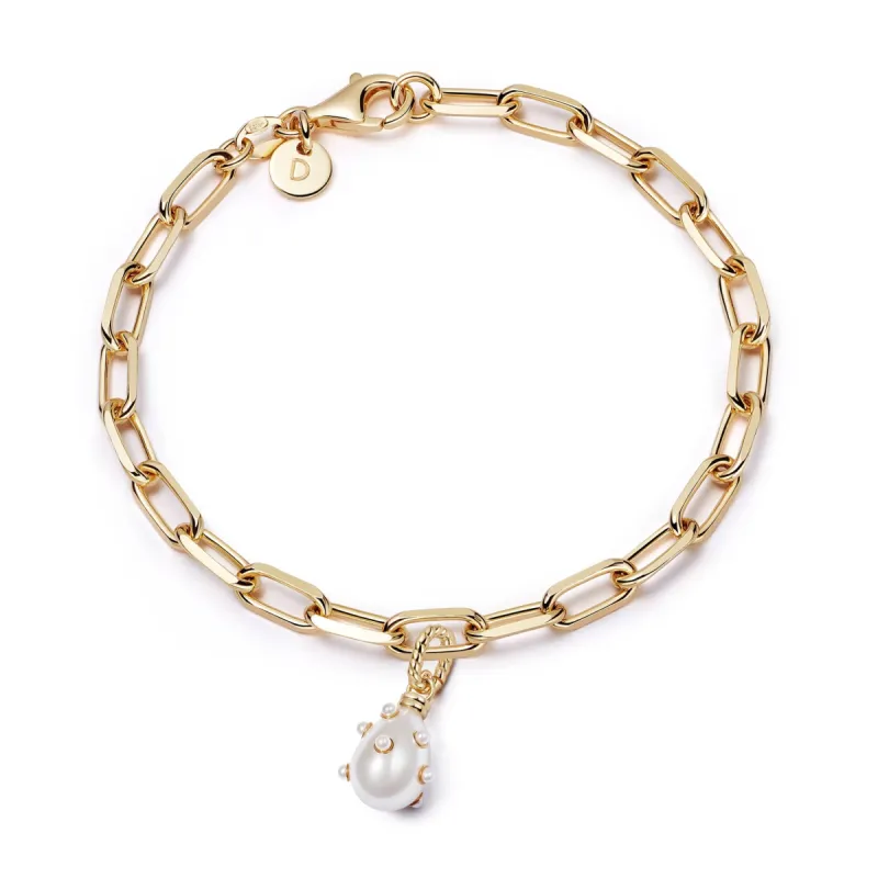 Shrimps Pearl Charm Bracelet 18ct Gold Plate sold by Daisy Jewellery