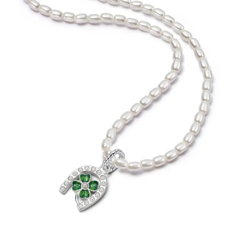 Shrimps Clover Charm Pearl Necklace Sterling Silver sold by Daisy Jewellery
