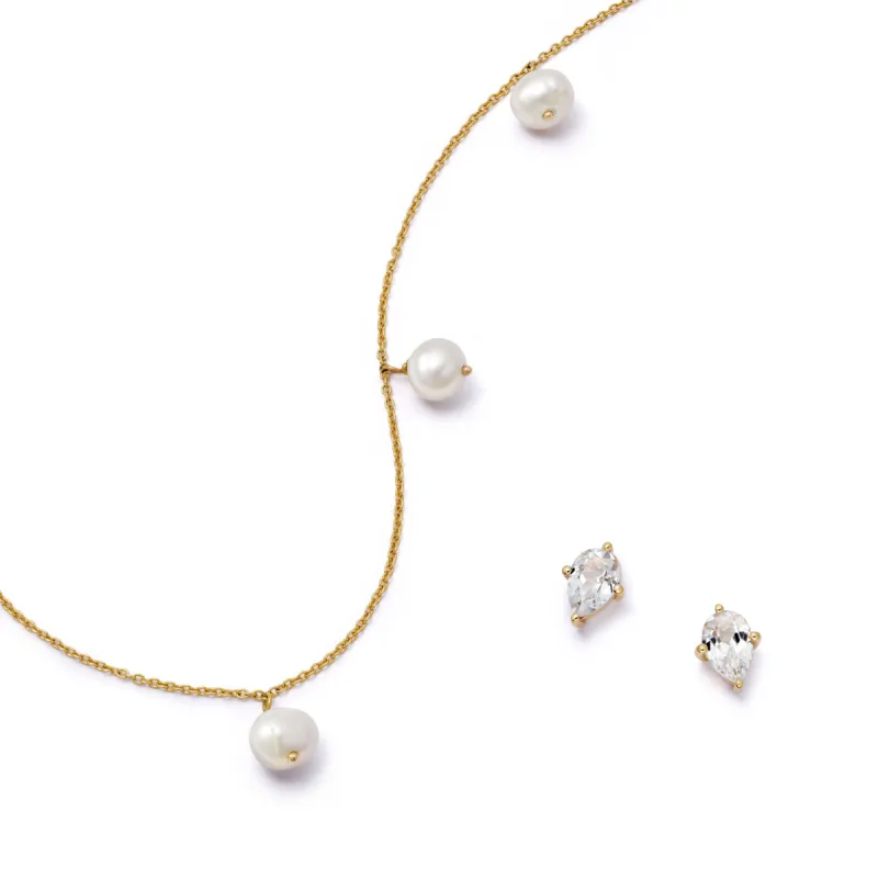 Estée Lalonde Fine Diamond and Pearl Layering Set 14ct Solid Gold sold by Daisy Jewellery