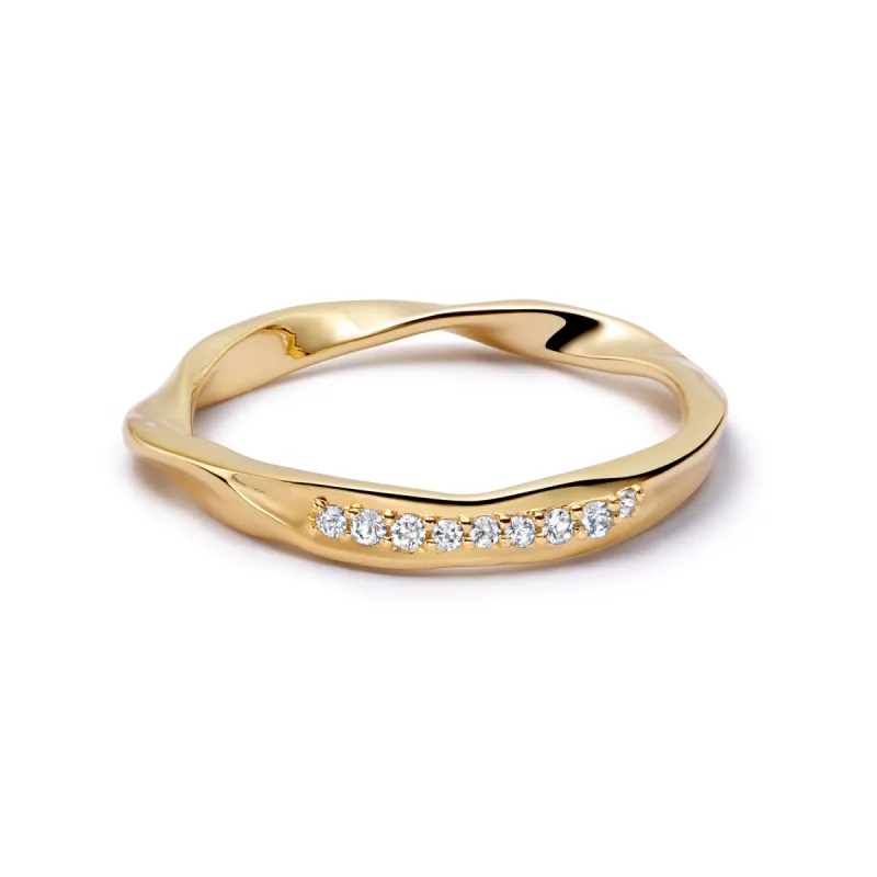 Estée Lalonde Fine Wavy Pavé Ring 14ct Solid Gold sold by Daisy Jewellery