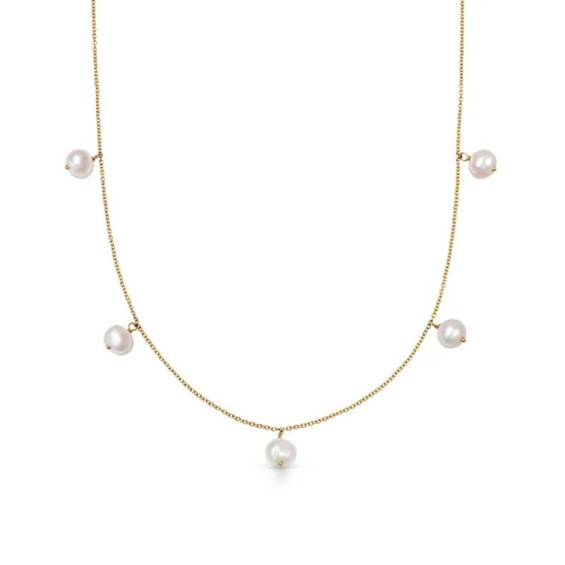 Estée Lalonde Fine Pearl Station Necklace 14ct Solid Gold sold by Daisy Jewellery