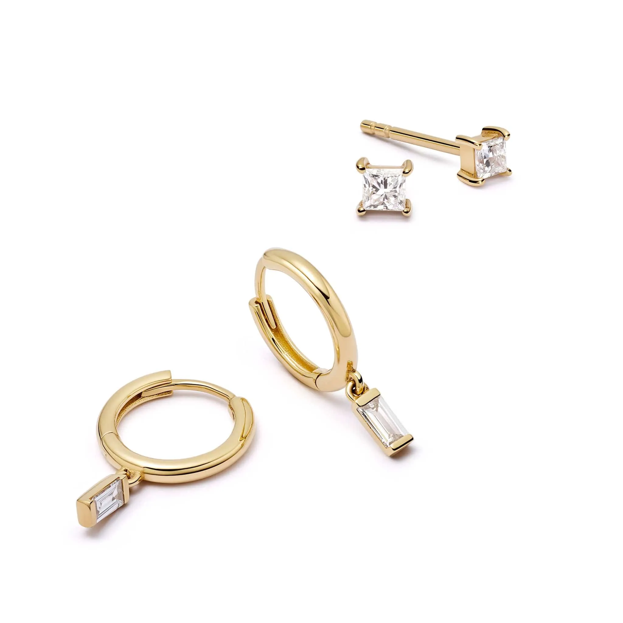 Estée Lalonde Fine Baguette Diamond Earring Stack 14ct Solid Gold sold by Daisy Jewellery