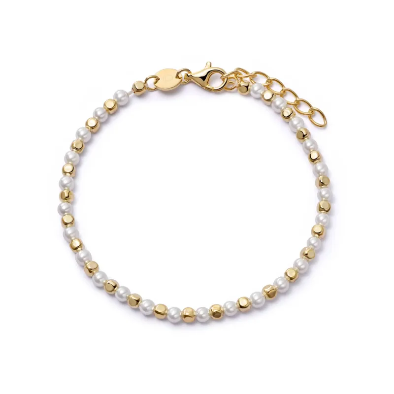 Pearl And Spacer Bracelet 18ct Gold Plate sold by Daisy Jewellery