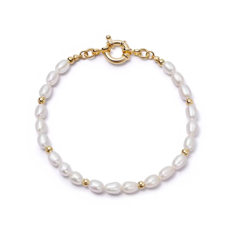 Triple Pearl And Spacer Bracelet 18ct Gold Plate sold by Daisy Jewellery